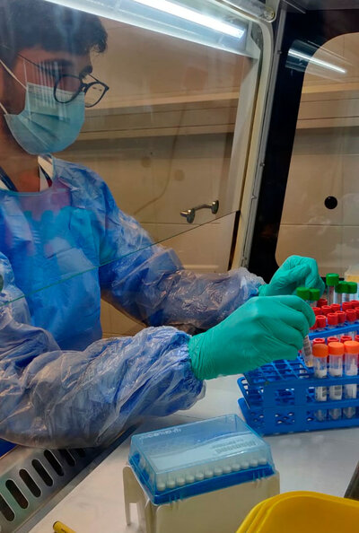 Tècnic de laboratori de l'Hospital de Palamós analitzant proves PCR